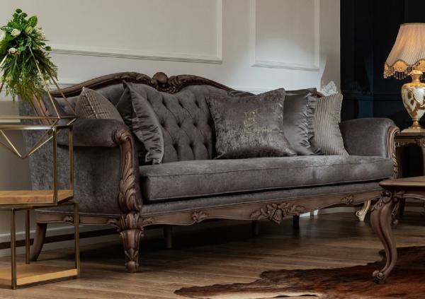 Casa Padrino Luxus Barock Sofa Grau / Braun - Handgefertigtes Wohnzimmer Sofa im Barockstil - Barock Wohnzimmer Möbel