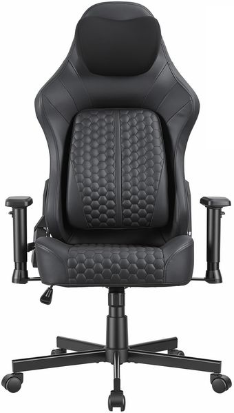 JUMMICO Gaming-Stuhl ergonomisch, atmungsaktiv mit verstellbarer Lendenwirbelstütze & 2D-Armlehnen, Kunstleder, Schwarz, 150 kg