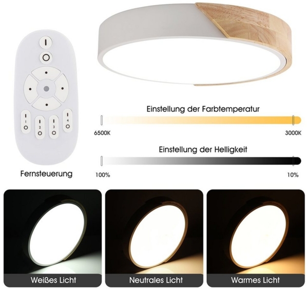 LETGOSPT Deckenleuchte Modern 24W LED Deckenleuchte, LED Deckenlampe aus Holz & Metall, LED fest integriert, Lampen Für Wohnzimmer Schlafzimmer Badezimmer Balkon Flur Keller Ø30cm Bild 2