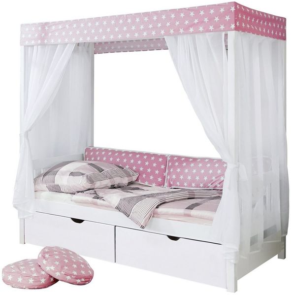 Himmelbett "Lino" 90x200 Kiefer massiv weiß