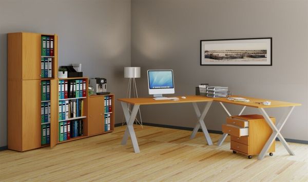 VCM Eck-Schreibtisch Lona 190 x 130 x 50 X-Füße Buche/Silber
