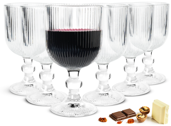 6 gerillte Weingläser aus Glas 370 ml Weinglas Set für Rotwein und Weißwein elegantes Design spülmaschinengeeignet