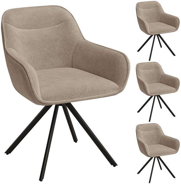 skølm 'Thokk' Esszimmerstühle, 4er Set, taupe, gepolsterter Leinenbezug, höhenverstellbar & drehbar, Polsterstühle mit Armlehnen, bis 150 kg belastbar