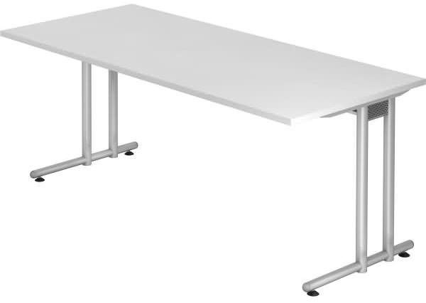 Schreibtisch NS19 C-Fuß 180x80cm Weiß Gestellfarbe: Silber