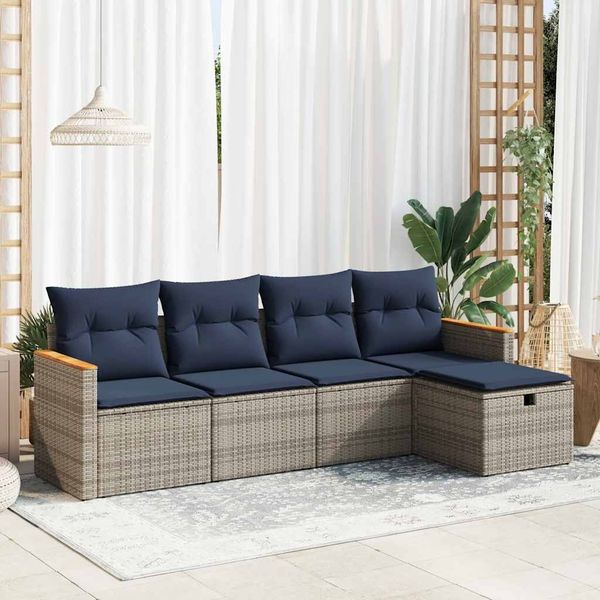 vidaXL 5-tlg. Garten-Sofagarnitur mit Kissen Grau Poly Rattan 3325904
