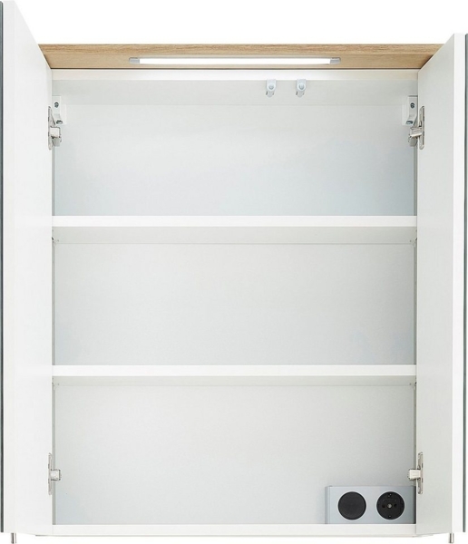 Saphir Spiegelschrank Quickset 963 Badschrank, 2 Spiegeltüren, 2 Einlegeböden, 60 cm breit inkl. LED-Beleuchtung, Türdämpfer, Schalter-/Steckdosenkombination Bild 2