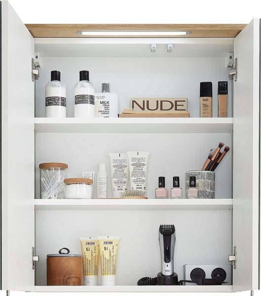 Saphir Spiegelschrank Quickset 963 Badschrank, 2 Spiegeltüren, 2 Einlegeböden, 60 cm breit inkl. LED-Beleuchtung, Türdämpfer, Schalter-/Steckdosenkombination Bild 3