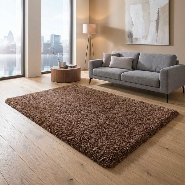 TaCa Home Langflor-Teppich Shaggy Teppich Langflor, rechteckig, Höhe: 60 mm, Schlafzimmer Kinderzimmer Wohnzimmer, rostbraun - 65 x 130 cm