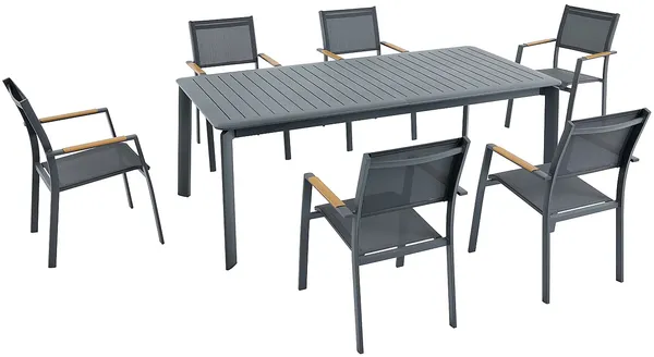 Vente-unique - MACILA Garden dining set Metall Grau - B 100 cm60 cm x H 75 cm89 cm x L 205 cm57 cm286,5 cm