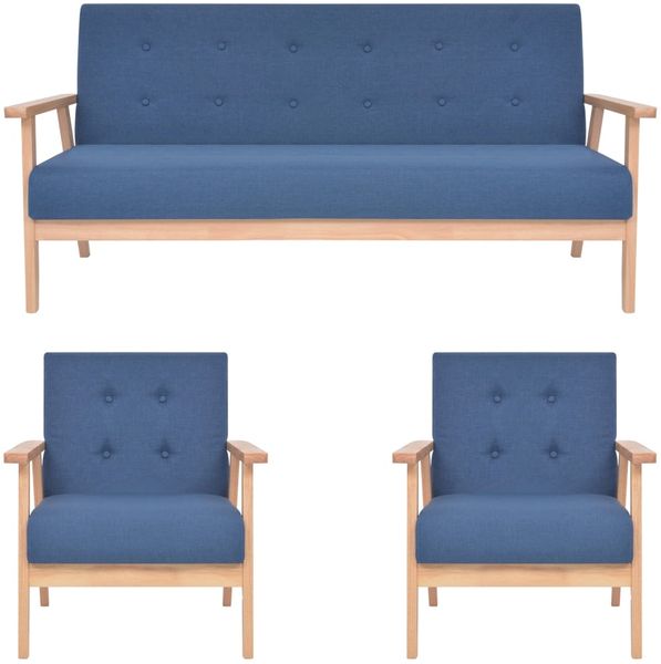 vidaXL 3-tlg. Sofagarnitur Stoff Blau [279146]
