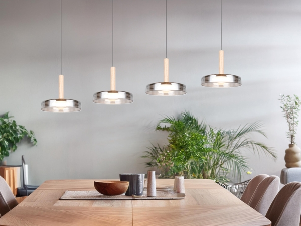 LED Pendelleuchte CELESTE 4-flammig höhenverstellbar Glas Chrom B: 115cm