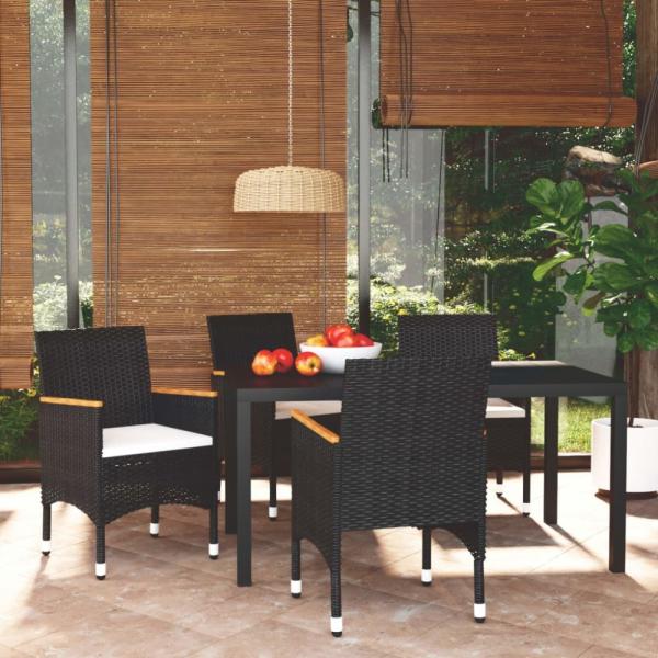 vidaXL 5-tlg. Garten-Essgruppe mit Kissen Poly Rattan Schwarz 3095017