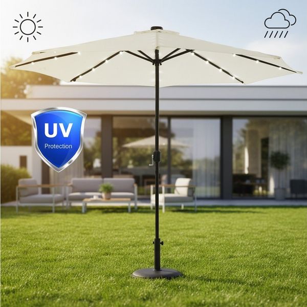 Melko Sonnenschirm Sonnenschirm Markt Ø 3m LED Beleuchtung Strand UV-Schutz Kurbel Balkon, Stück, Widerstandsfähig bei hohen Windstärken