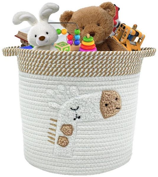 BlingBin Aufbewahrungskorb Wäschekorb mit Griffen, Kinder Aufbewahrungskorb Spielzeugkörbe (1er Set, 1 St, 30*30cm), Gewebter Ufbewahrung Körbe für Handtücher Spielzeug Kleidung, Giraffe