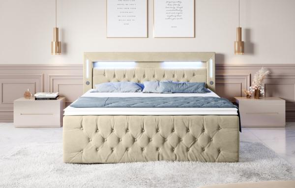Boxspringbett Moonlight mit LED, USB und Stauraum 140x200 Beige H4 Bild 2