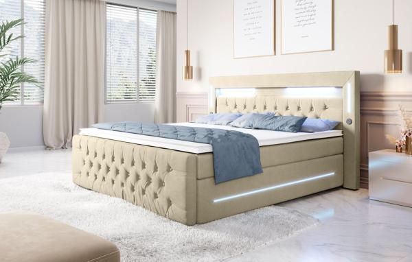 Boxspringbett Moonlight mit LED, USB und Stauraum 140x200 Beige H4 Bild 3