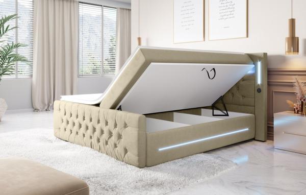 Boxspringbett Moonlight mit LED, USB und Stauraum 140x200 Beige H4 Bild 5