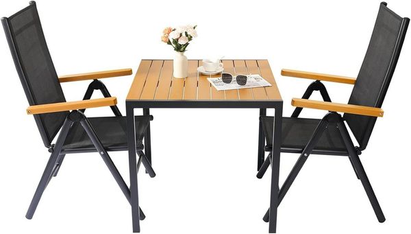 TLGREEN Garten-Essgruppe 3/5-Teiliges Gartenmöbel Set,Aluminium Balkonmöbel Set, (3-tlg, Verstellbare Hochlehner Klappstühle+WPC Quadratisch Tisch)