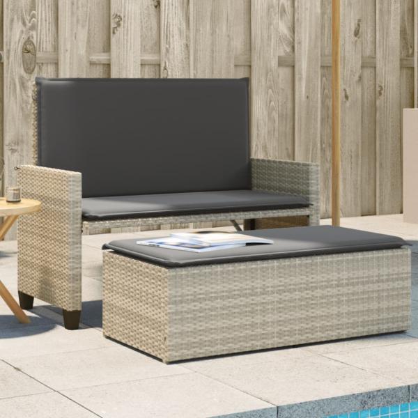 vidaXL Gartenbank mit Kissen und Hocker Hellgrau Poly Rattan 368412