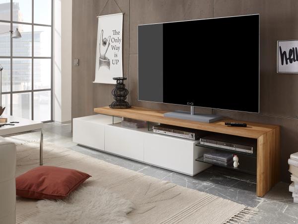 TV-Board >Aloa< in weiß matt aus Massivholz - 204x44x40cm (BxHxT)