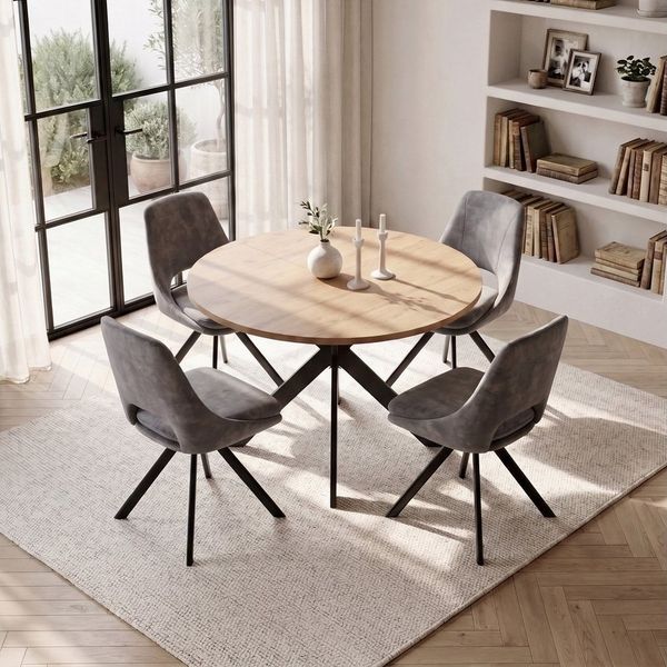 Jiexi Essgruppe Tisch- und Stuhlset, Runder Esstisch (115×75 cm) mit 4 Stühlen