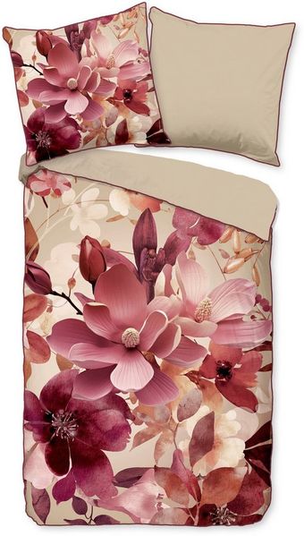 Descanso Wendebettwäsche Chaja, Mako-Satin, Renforcé, Satin, 2 teilig, Satin, Reißverschluss, Paspel, Biese, Wendeoptik, Blumen, Bordeaux