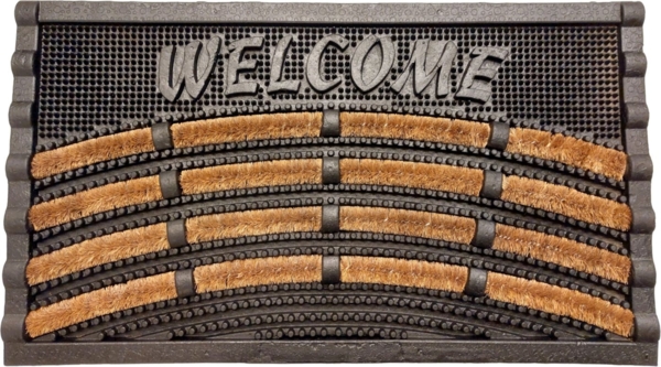 oKu-Tex Fußmatte Fußabtreter mit Borsten, Kokos Bürsten, Welcome, Türvorleger Outdoor, Wetterfest, strapazierfähig, Kokos, Gummi
