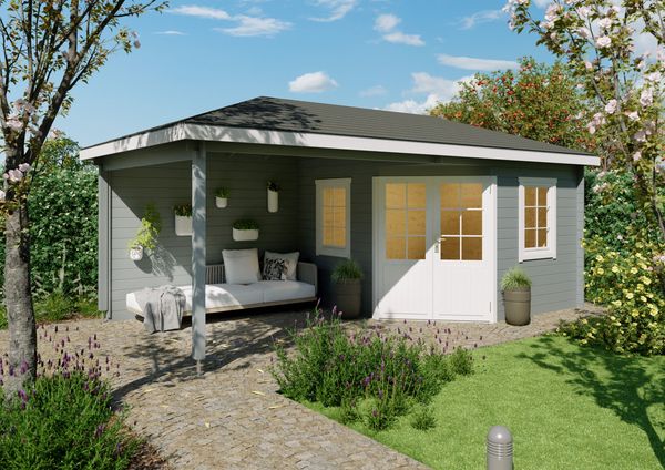 5-Eck Gartenhaus Evelyn 3C Lichtgrau