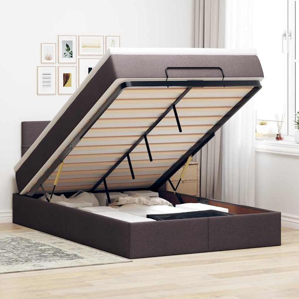 vidaXL Ottoman-Bett mit Matratze & LEDs Dunkelbraun 120x190 cm Stoff 3312294