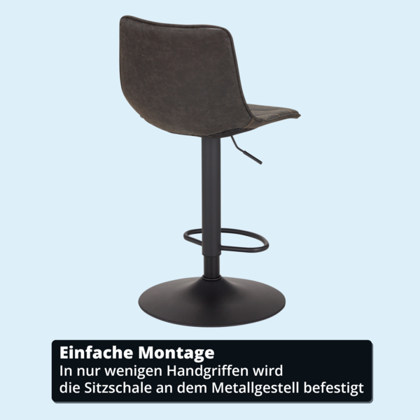 KHG Barhocker 4er Set 360° drehbar höhenverstellbar (61-82cm) Kunstleder Schwarz gesteppt Industrial Look | Drehstuhl Barstuhl mit Rückenlehne Fußstütze 110kg belastbar Bild 5