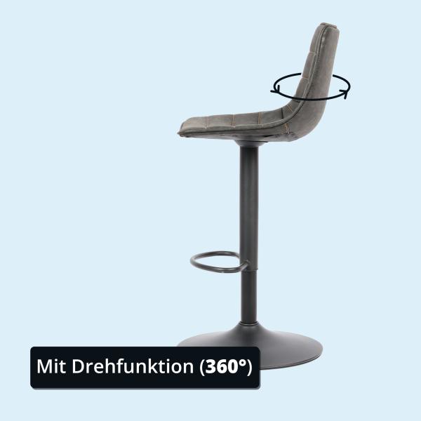 KHG Barhocker 4er Set 360° drehbar höhenverstellbar (61-82cm) Kunstleder Schwarz gesteppt Industrial Look | Drehstuhl Barstuhl mit Rückenlehne Fußstütze 110kg belastbar Bild 3