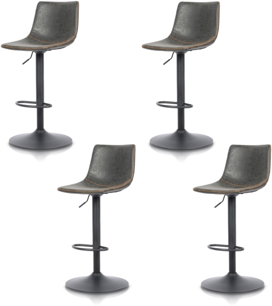 KHG Barhocker 4er Set 360° drehbar höhenverstellbar (61-82cm) Kunstleder Schwarz gesteppt Industrial Look | Drehstuhl Barstuhl mit Rückenlehne Fußstütze 110kg belastbar Bild 6