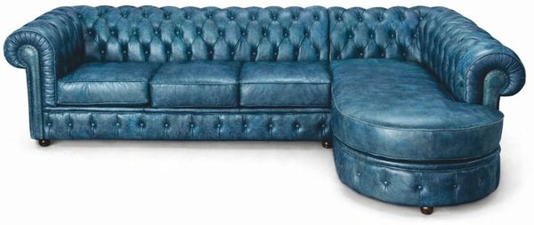 Casa Padrino Luxus Chesterfield Leder Ecksofa Vintage Blau 293 cm - Chesterfield Möbel