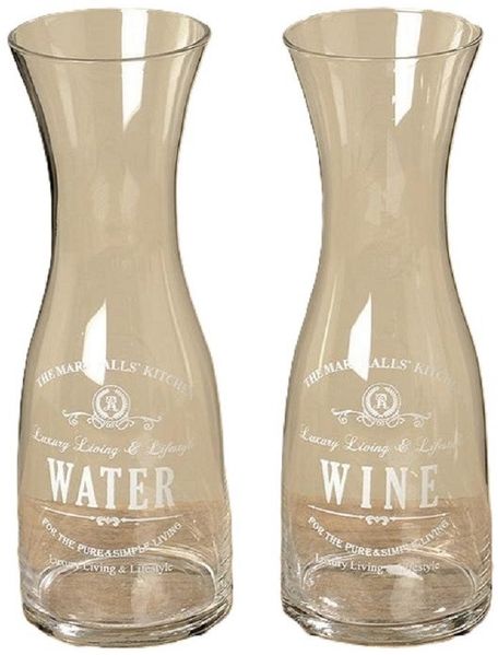 BOLTZE GRUPPE GmbH Wasserkanne Karaffe Glas Wasserkaraffe Weinkaraffe Schriftzug H. 28 cm 2er Set