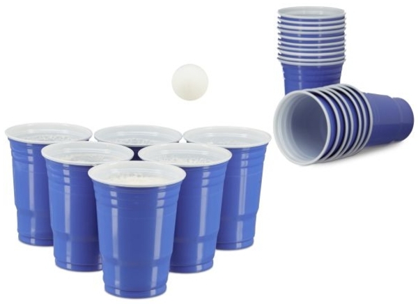 Relaxdays Bier Pong Set, 50 Becher, Kunststoff blau, 473 ml