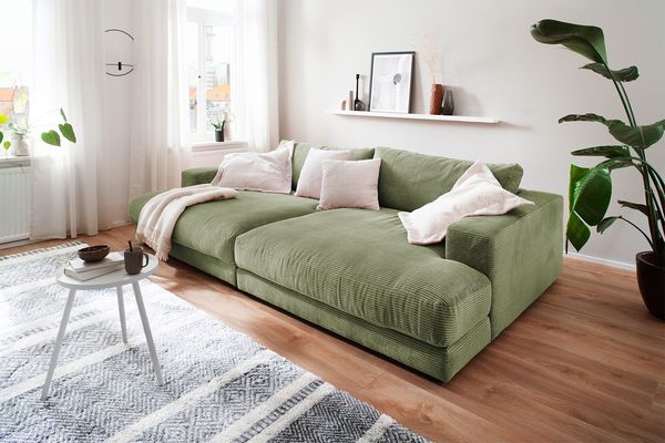 KAWOLA Big Sofa MADELINE Cord olivgrün 85 x 170 x 290 cm