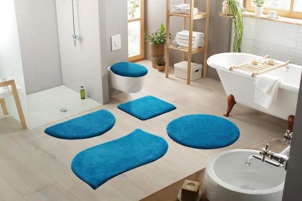 OTTO home Badematte Merida, Badvorleger, Badezimmer Teppich, Höhe 32 mm, rutschhemmend beschichtet, schnell trocknend, strapazierfähig, fußbodenheizungsgeeignet, Kunstfaser, wellenförmig, Badteppich, Uni Farben, rechteckig, rund & als 2-tlg. Set erhält...