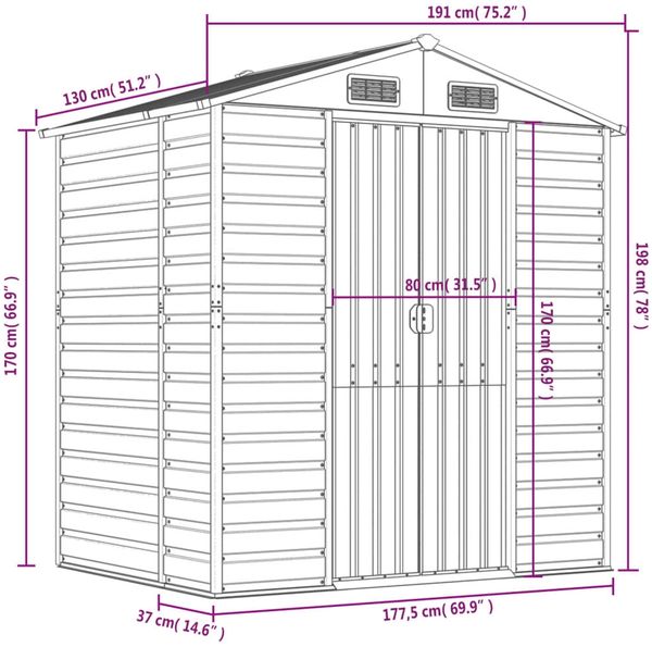 vidaXL Gerätehaus Braun 191x130x198 cm Verzinkter Stahl 3188264 Bild 12
