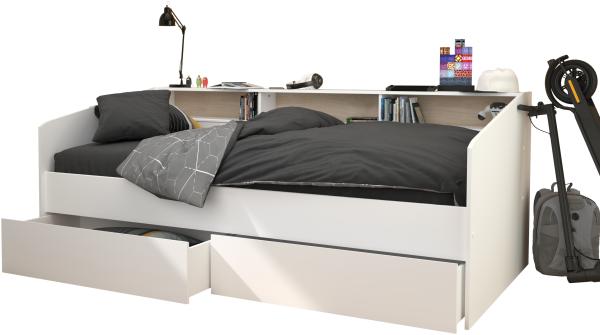 Parisot Sleep 4 Jugendzimmer Kinderzimmer Schubkastenbett Stauraumbett in weiß mit grau oder rosa aus Eiche 90x200