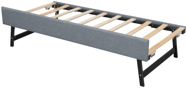 Schlafsofa mit Bettfunktion, Gästebett und USB Anschlüssen, 90x200cm/180x200cm, Liegefläche erweiterbar, Polsterbett, Jugendbett, Leinen Bild 10