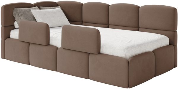 Selsey 'Cloudy' Kinderbett 90x200, mit Matratze, Rausfallschutz, Kopfteil links, Braun