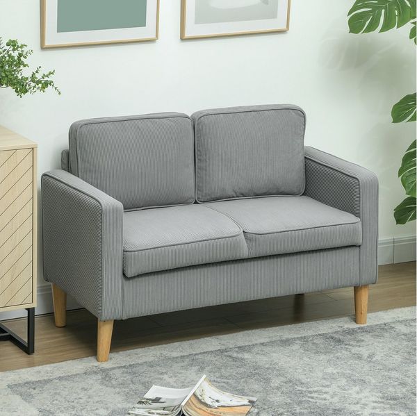HOMCOM 2-Sitzer Sofa klein Couch mit Armlehne, Stauraum, Loungesofa 1 Teile, für Wohnzimmer, Schlafzimmer, 117 x 63 x 79 cm, Hellgrau