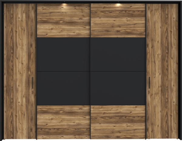 FORTE Jabim Kleiderschrank mit LED Beleuchtung, Holzwerkstoff, Braun/Schwarz, 279,4 x 214,9 x 64 cm Bild 2