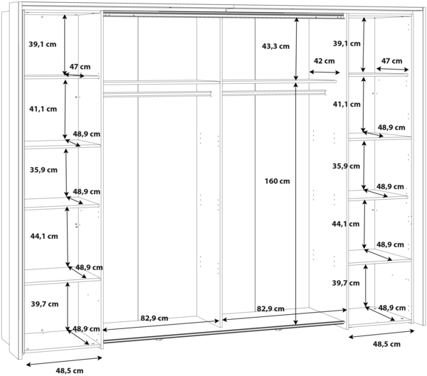 FORTE Jabim Kleiderschrank mit LED Beleuchtung, Holzwerkstoff, Braun/Schwarz, 279,4 x 214,9 x 64 cm Bild 6