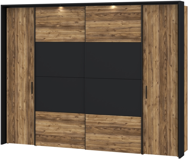 FORTE Jabim Kleiderschrank mit LED Beleuchtung, Holzwerkstoff, Braun/Schwarz, 279,4 x 214,9 x 64 cm Bild 7