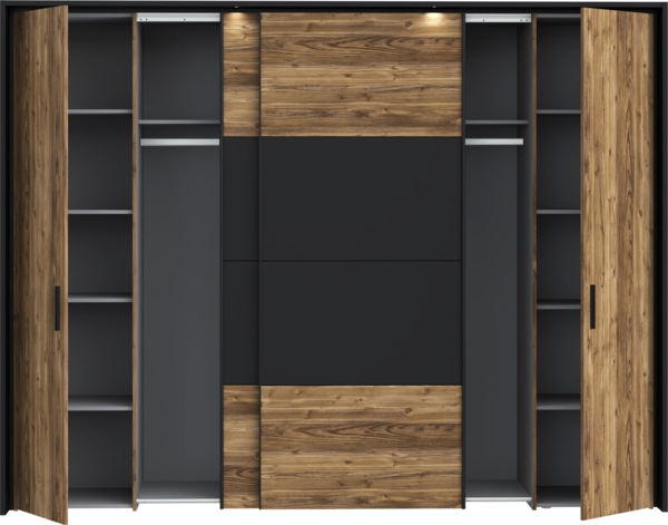 FORTE Jabim Kleiderschrank mit LED Beleuchtung, Holzwerkstoff, Braun/Schwarz, 279,4 x 214,9 x 64 cm Bild 3