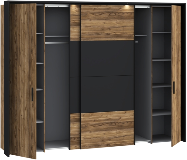 FORTE Jabim Kleiderschrank mit LED Beleuchtung, Holzwerkstoff, Braun/Schwarz, 279,4 x 214,9 x 64 cm Bild 4