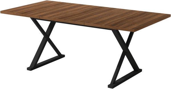 Esstisch, 180 cm lang x 90 cm breit x 75 cm hoch, moderner Stil, robust und langlebig, Metallbeine, bietet Platz für 6-8 Personen, schlichter moderner Stil, Walnussholzfarbe + Schwarz. Bild 9