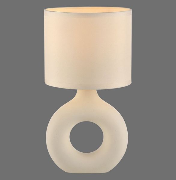Licht-Erlebnisse Nachttischlampe LIORAN, ohne Leuchtmittel, Stoff Keramik E27 rund Ø 16 cm 30 cm Beige Modern Keramiklampe