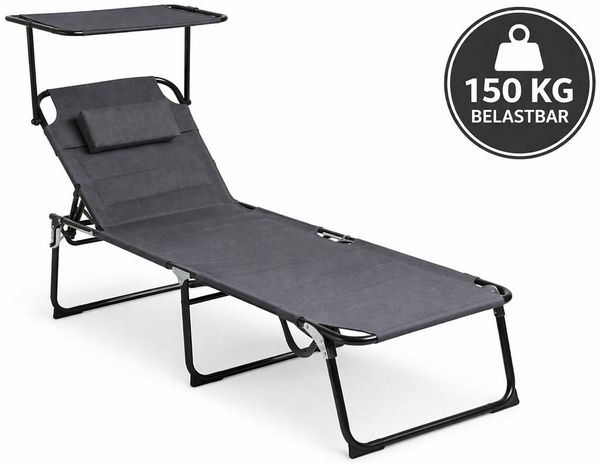 Linder Exclusiv GmbH Gartenliege Sonnenliege XXL klappbar mit Sonnendach Gartenliege verstellbar 150kg, Faltbare Gartenliege XXL mit Sonnendach, XXL Sonnenliege klappbar mit Sonnendach Gartenliege Relaxliege, 4-fach verstellbare Rückenlehne, klappbar, ...